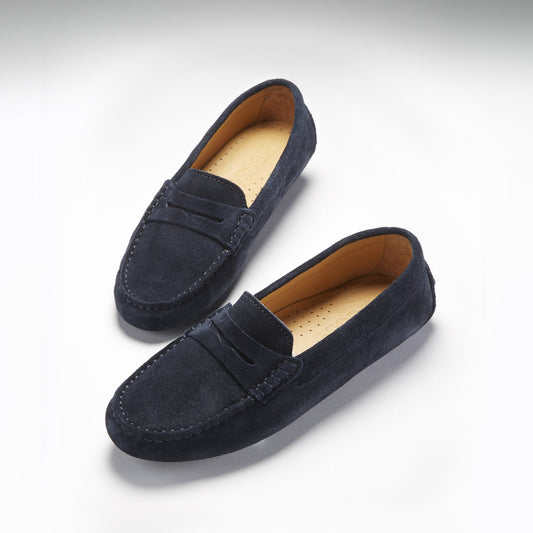 Hugs & Co. Penny Driving Loafers, Navy Blue Suede