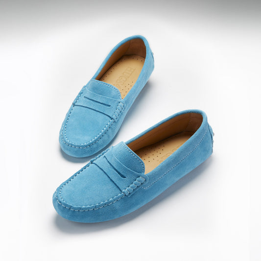 Hugs & Co. Women's Penny Driving Loafers, Turquoise Suede