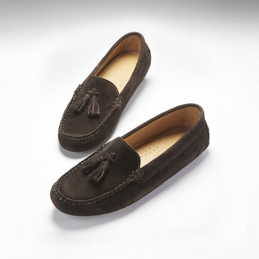 Hugs & Co. Women's Tasselled Driving Loafers, Brown Suede