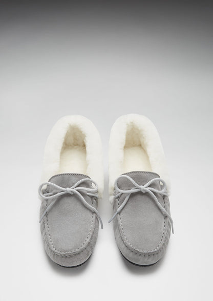 Hugs &  Co.  Women's Slippers, Sheepskin, Dove Grey Suede