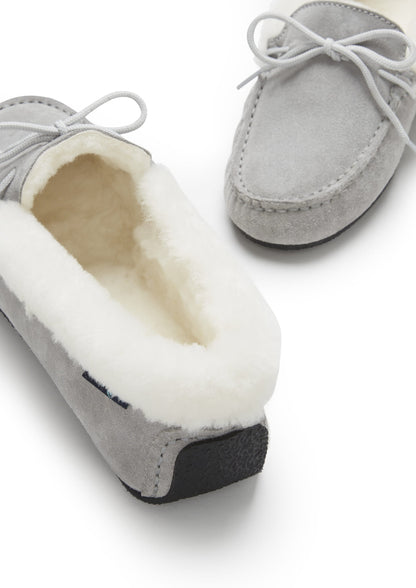Hugs &  Co.  Women's Slippers, Sheepskin, Dove Grey Suede