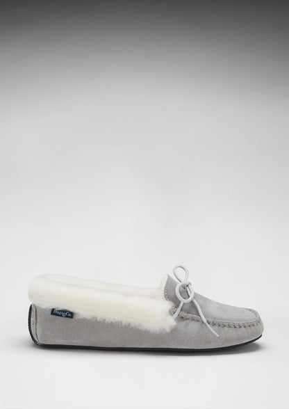 Hugs &  Co.  Women's Slippers, Sheepskin, Dove Grey Suede