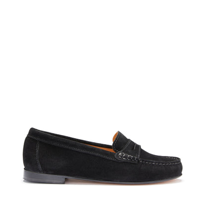 Hugs &  Co.  Women's Penny Loafers Leather Sole, Black Suede