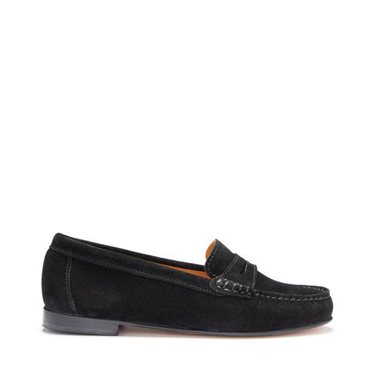 Hugs &  Co.  Women's Penny Loafers Leather Sole, Black Suede