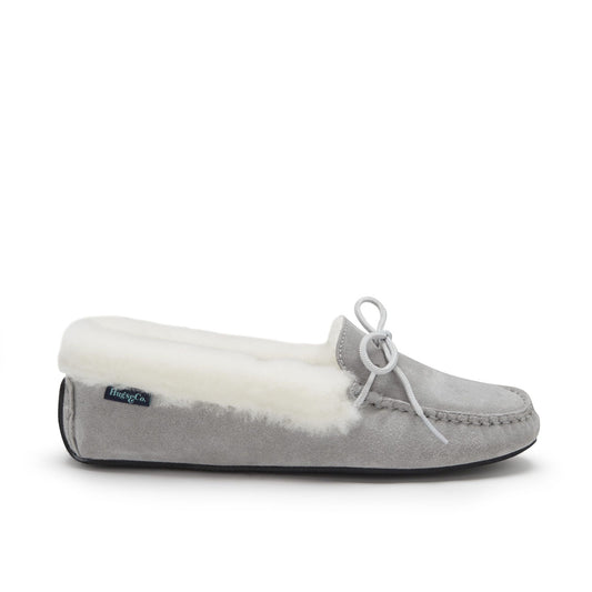 Hugs &  Co.  Women's Slippers, Sheepskin, Dove Grey Suede