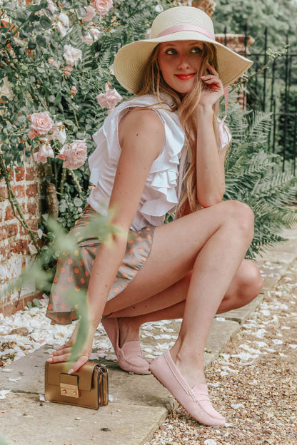 Hugs &  Co.  Women's Penny Driving Loafers, Ice Pink Suede