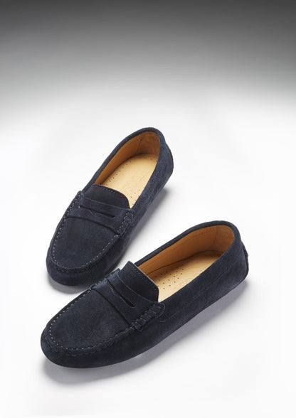 Hugs &  Co.  Penny Driving Loafers, Navy Blue Suede
