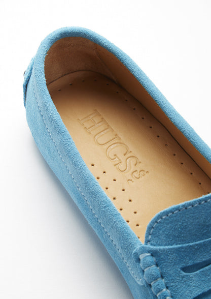 Hugs &  Co.  Women's Penny Driving Loafers, Turquoise Suede