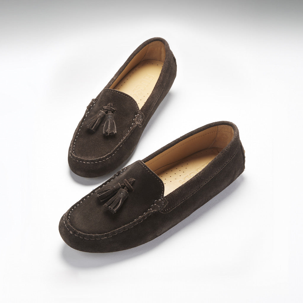 Hugs &  Co.  Women's Tasselled Driving Loafers, Brown Suede