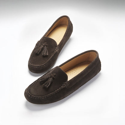 Hugs &  Co.  Women's Tasselled Driving Loafers, Brown Suede