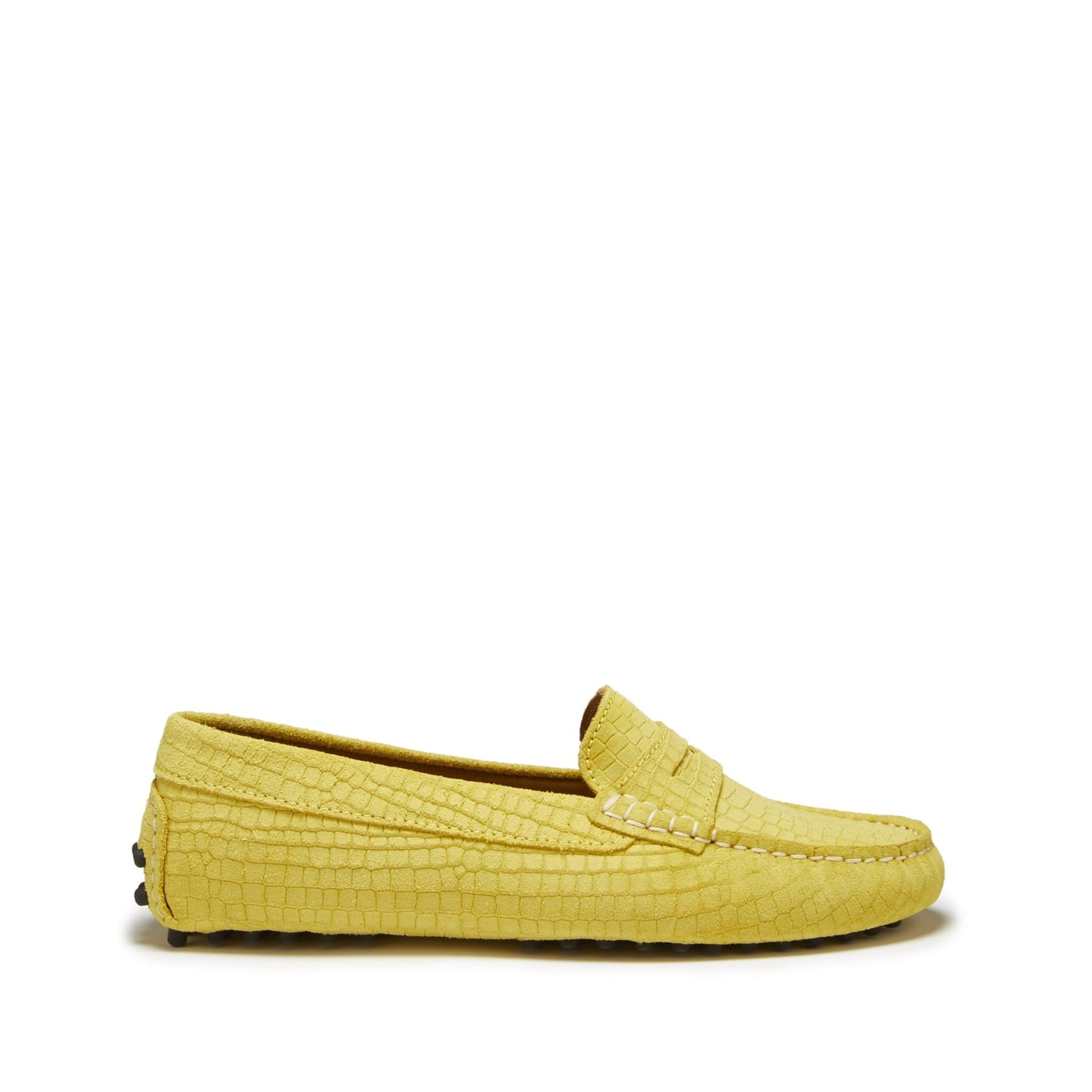Hugs &  Co.  Women's Penny Driving Loafers, Yellow Embossed Suede