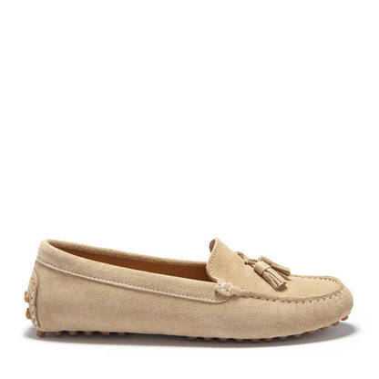 Hugs &  Co.  Women's Tasselled Driving Loafers, Taupe Suede
