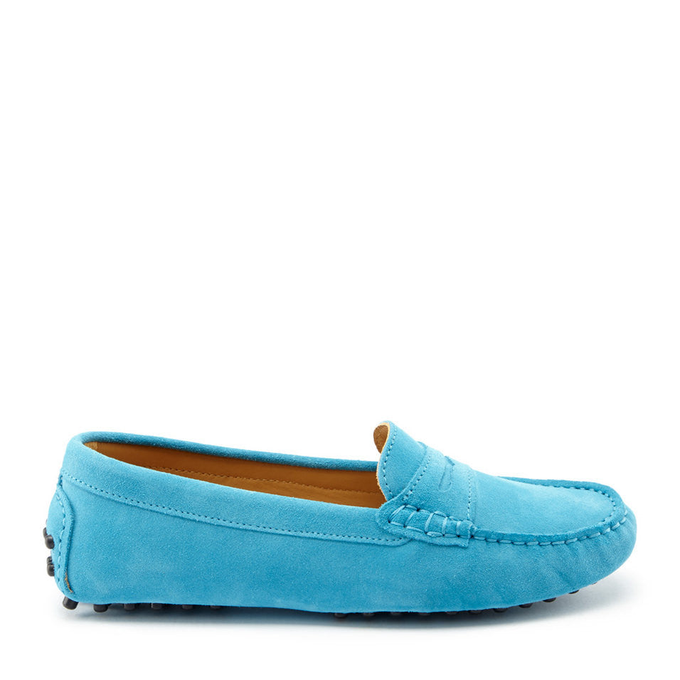 Hugs &  Co.  Women's Penny Driving Loafers, Turquoise Suede