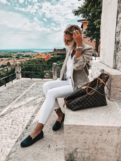 Hugs &  Co.  Women's Penny Loafers Leather Sole, Navy Blue Suede