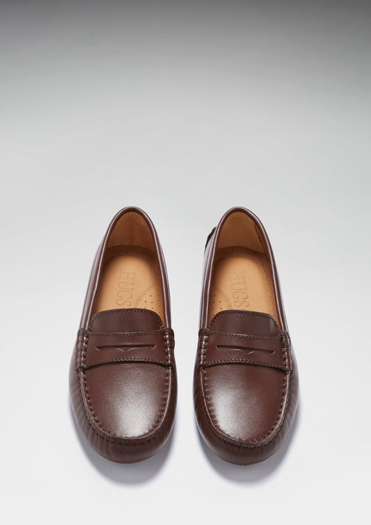 Hugs &  Co.  Women's Penny Driving Loafers, Brown Leather