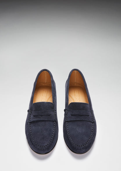 Hugs &  Co.  Women's Penny Loafers Leather Sole, Navy Blue Suede