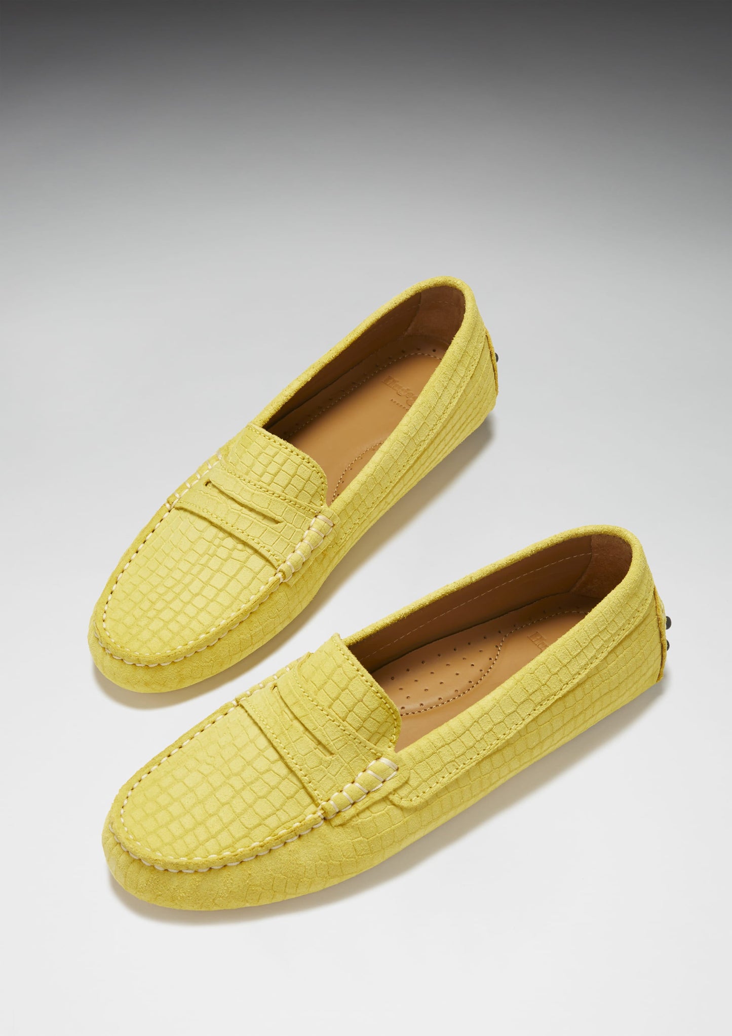 Hugs &  Co.  Women's Penny Driving Loafers, Yellow Embossed Suede