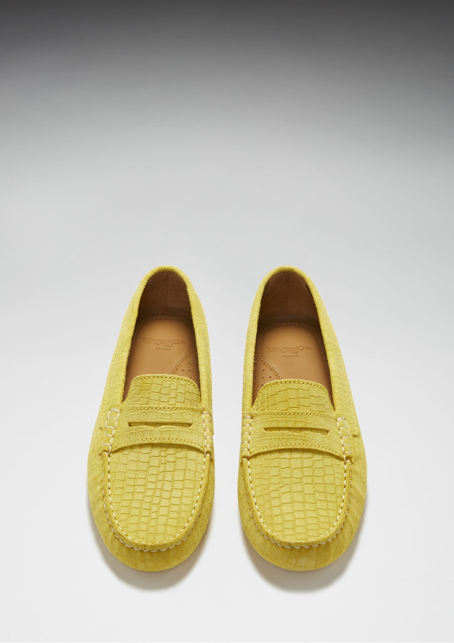 Hugs &  Co.  Women's Penny Driving Loafers, Yellow Embossed Suede