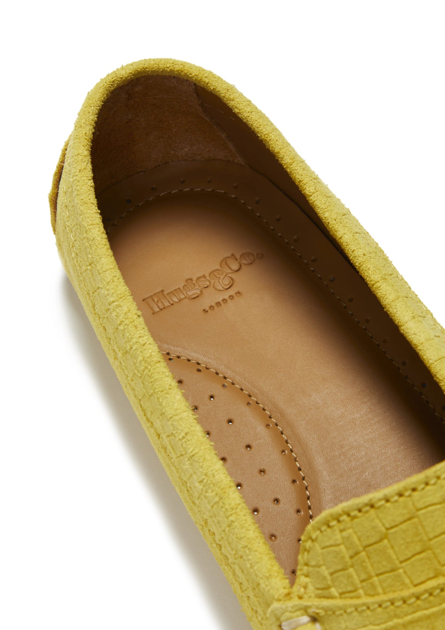 Hugs &  Co.  Women's Penny Driving Loafers, Yellow Embossed Suede
