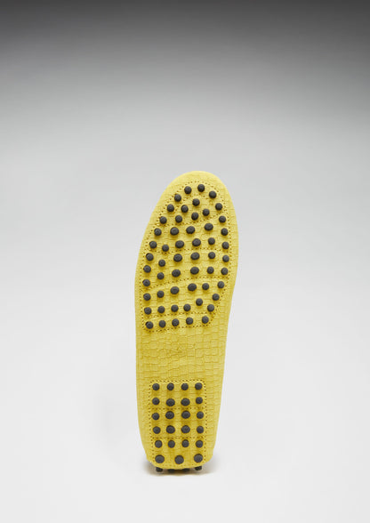 Hugs &  Co.  Women's Penny Driving Loafers, Yellow Embossed Suede