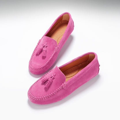 Hugs &  Co.   Tasselled Driving Loafers, Pink Suede
