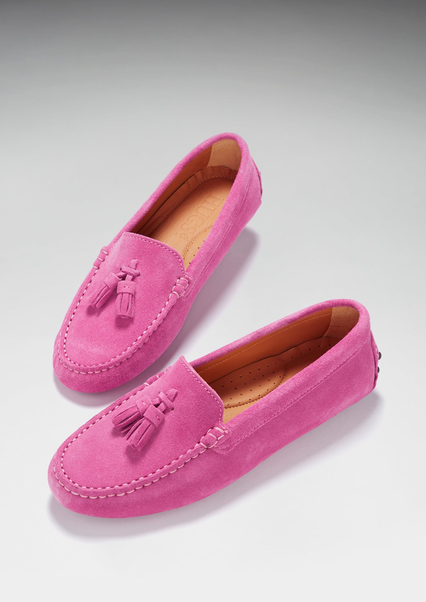 Hugs &  Co.   Tasselled Driving Loafers, Pink Suede