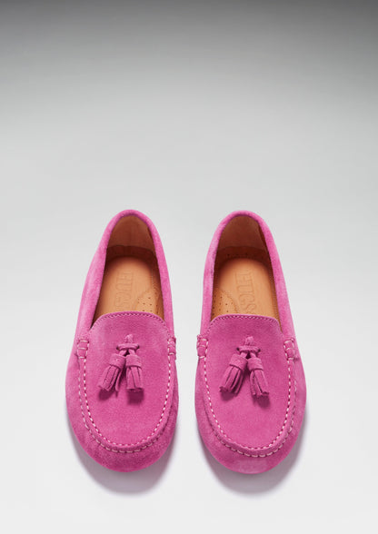 Hugs &  Co.   Tasselled Driving Loafers, Pink Suede