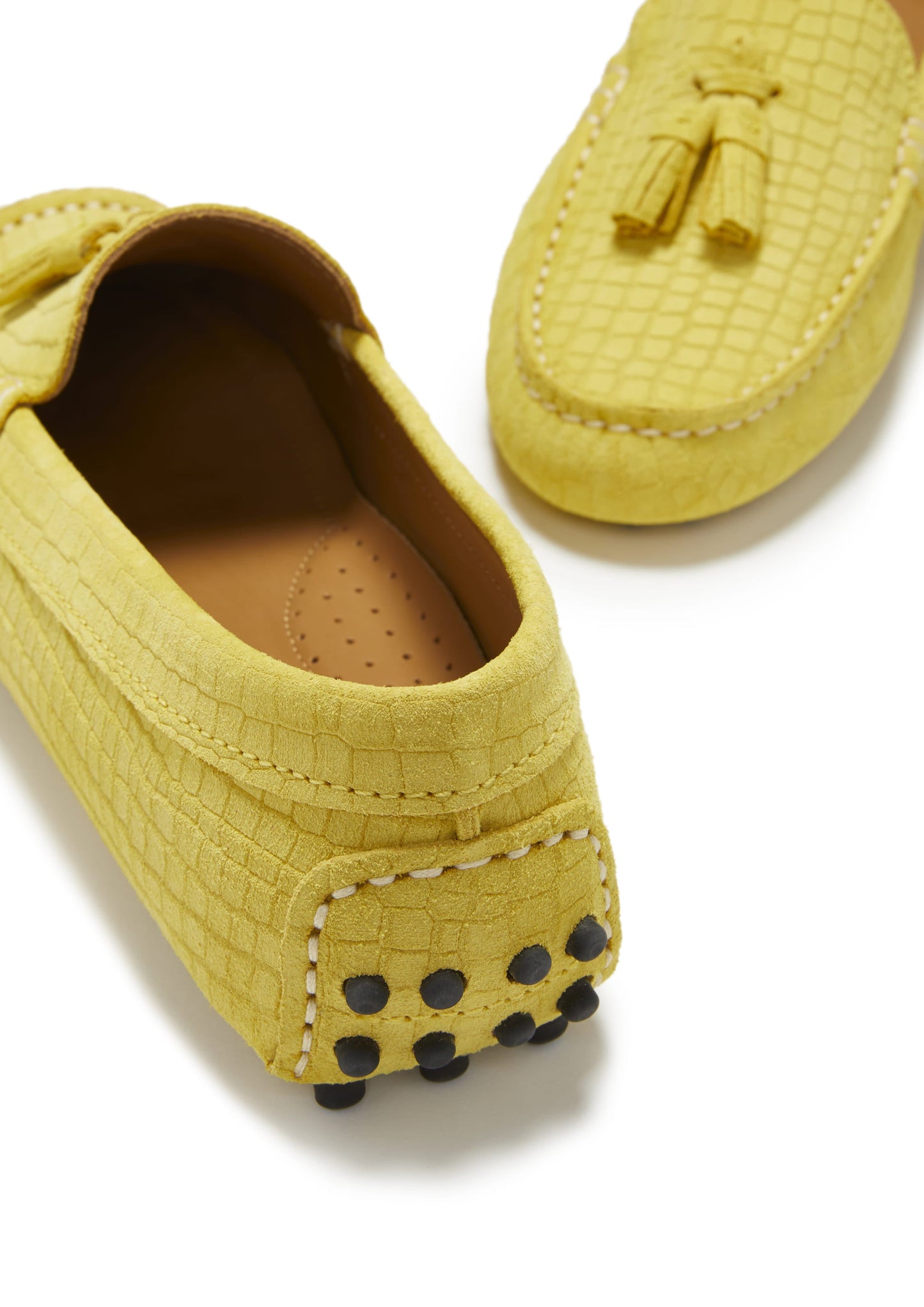Hugs &  Co.  Women's Tasselled Driving Loafers, Yellow Embossed Suede