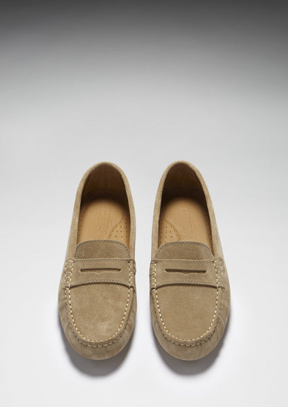 Hugs &  Co.  Women's Penny Driving Loafers, Taupe Suede